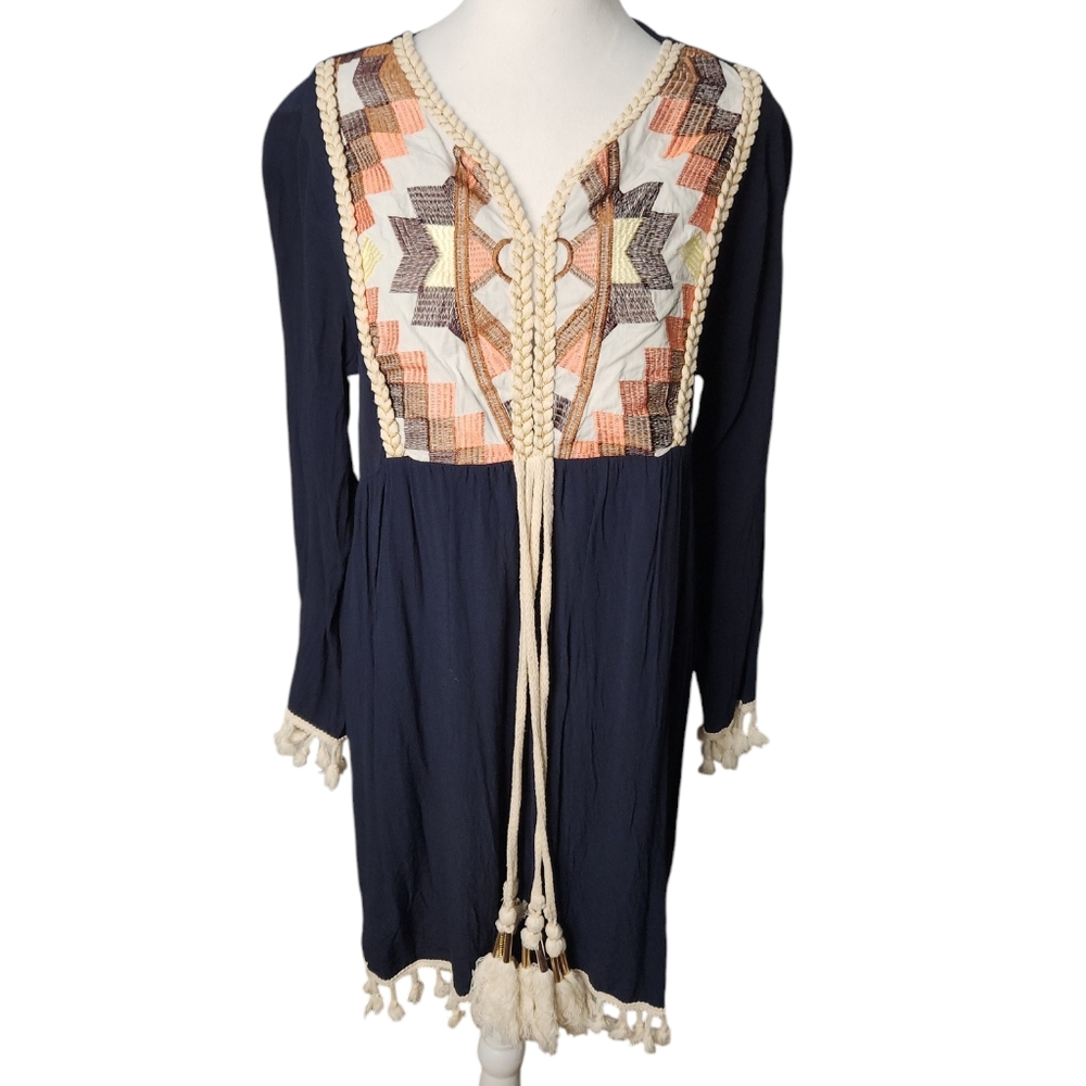 Navy FreeWay Tasseled Coverup  Size Medium‎